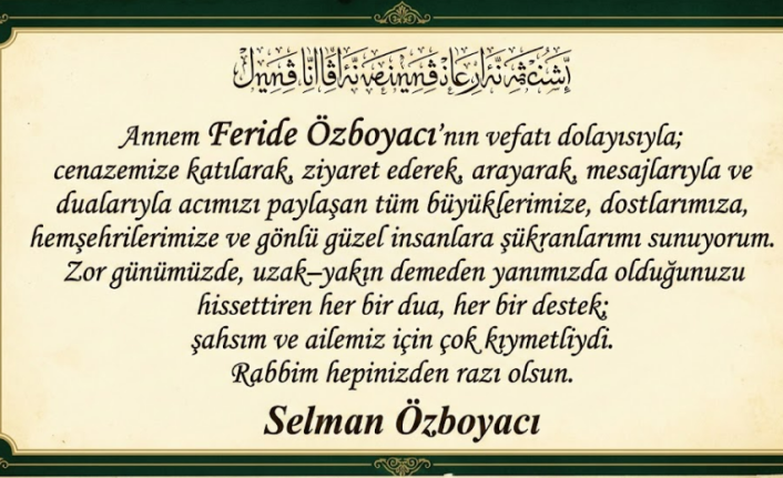 Selman Özboyacı’dan Anlamlı Teşekkür Mesajı: "Acımızı Paylaşan Herkese Şükranlarımı Sunuyorum"
